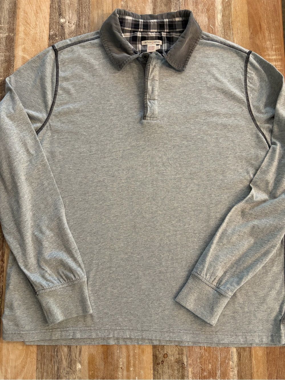 Carbon 2 Cobalt Gray Long Sleeve Polo Shirt Men’s Large Cotton Contrast Stitch